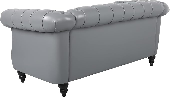 LEVNARY Leather Sofa, Chesterfield Tufted Upholstered 2 Seater Couch, Modern - Image 5