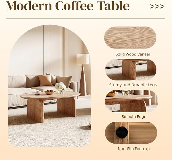 Honyee Modern Oval Coffee Table, Small Coffee Tables - Image 7