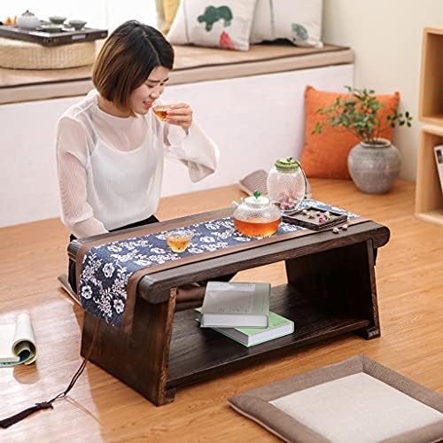 End Table, Coffee with Storage Shelf, 2-Tier Retro Japanese Tea - Image 4