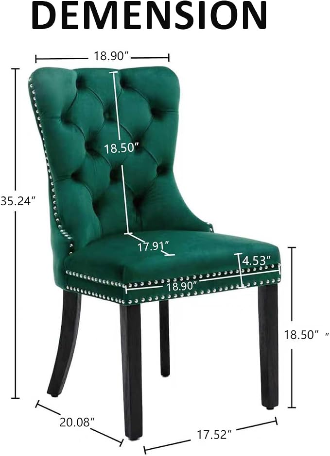 KCC Velvet Dining Chairs Set of 2, Upholstered High-end Tufted Dining Room Chair - Image 3