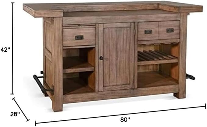 Pemberly Row 80" Farmhouse Wood Home Bar Unit, Stemware Rack, Wine Storage - Image 4