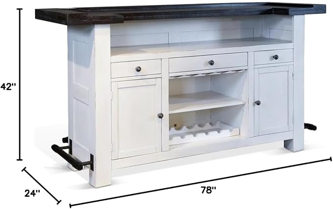 Pemberly Row Set of 3 White/Brown Wood Bar Unit and 2 Swivel Barstool - Image 10