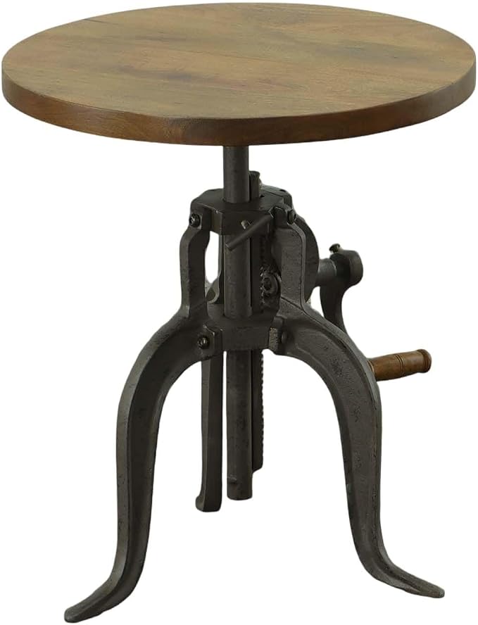 Carolina Chair & Table Adjustable Hand Crank 18" Wooden Top Rustic Side Table - Image 4