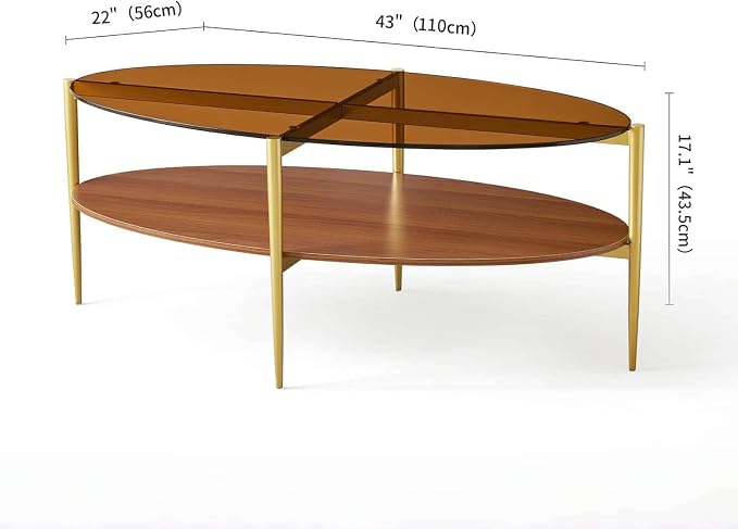 LumFurn Oval Glass Coffee Table, Mid-Century Modern Design, L43 x W22 x H17 inch - Image 2