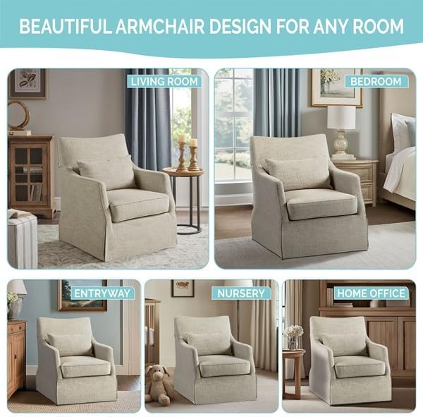 Martha Stewart 360° Mint Swivel Chair, Modern Classic Skirted Armchair - Image 9