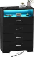 FJTJBSI Dresser with Power Outlets and LED Lights Wooden 4 Drawer Dresser with by FJTJBSI