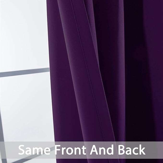 Yakamok Purple Blackout Curtains Room Darkening Thermal Insulated Grommet top - Image 3