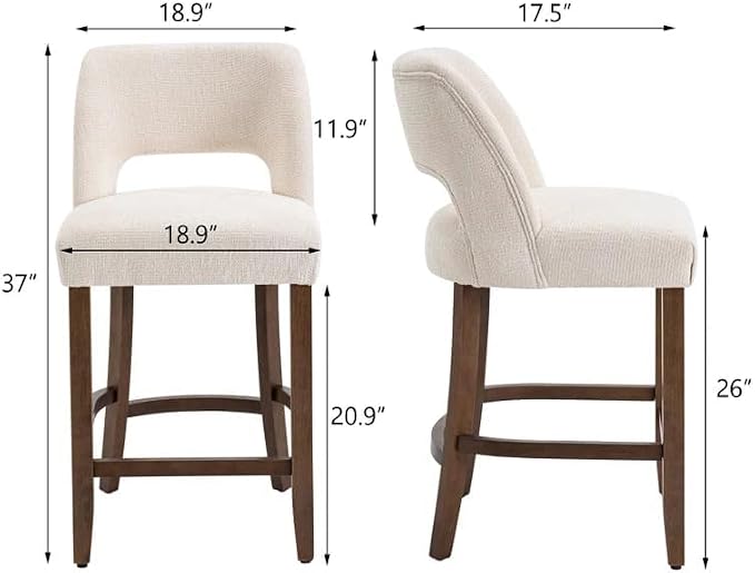 VKNOW Bar Stools Set of 6, Upholstered Counter Height Bar Stools, Modern - Image 2