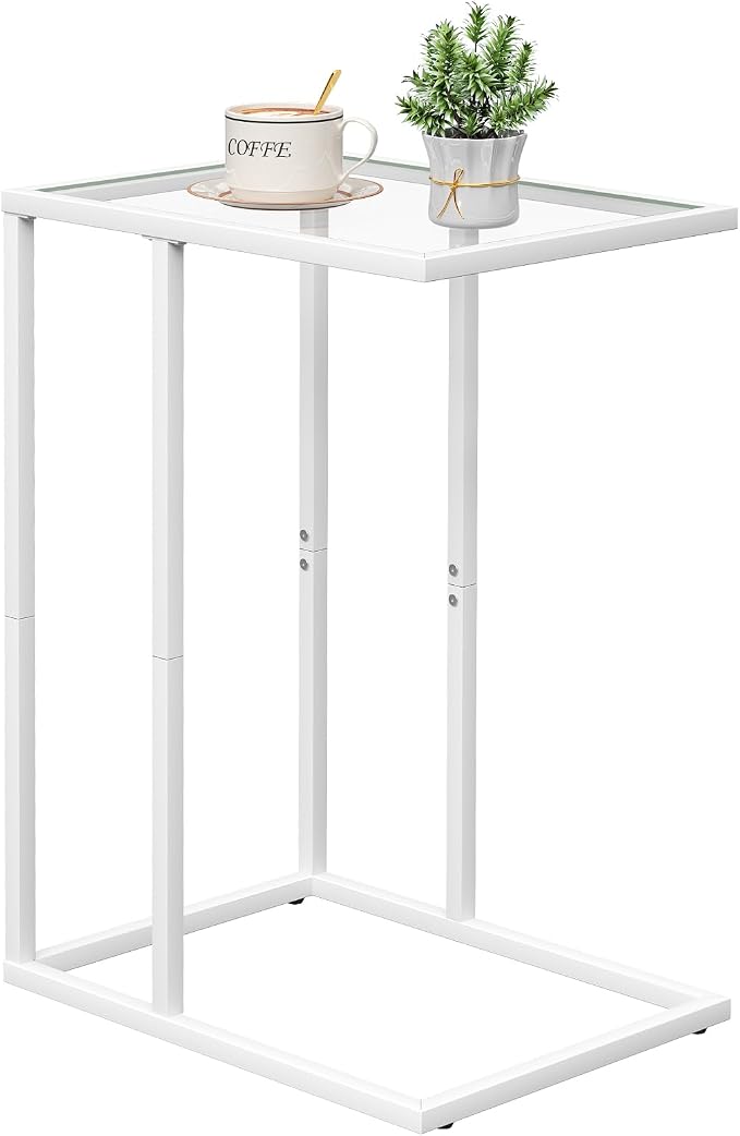 Easy Paws Small C Shaped Table for Sofa, Glass Couch Sofa Tray Snack Table for by Easy+Paws