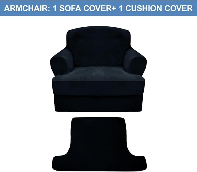 CUCRAF T Cushion Sofa Cover 2 Piece Armchair Slipcovers, Soft Thick Velvet - Image 5