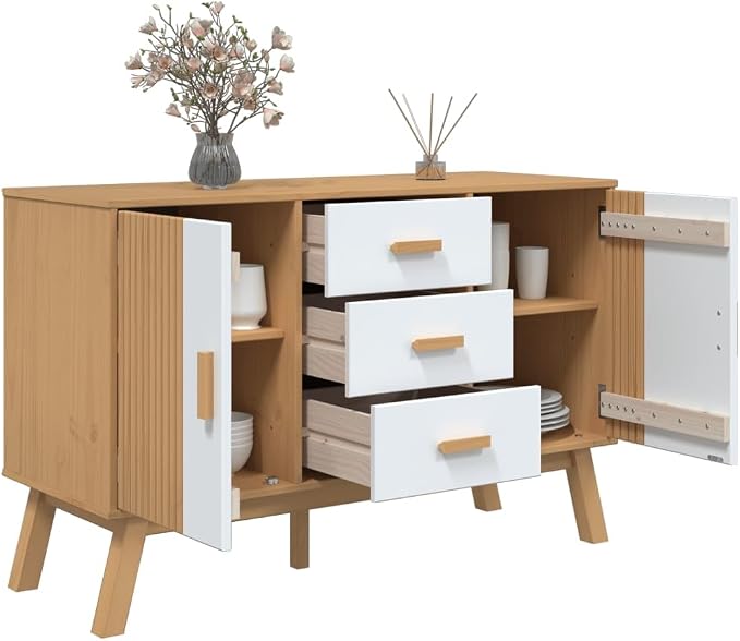 White and Brown Solid Pine Wood Sideboard - Image 6