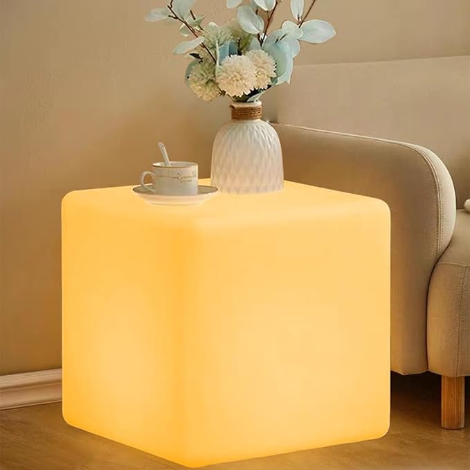 20-in LED Cube Chair, Dimmable RGB Color Changing Light Cubes w/Remote by BALMOST