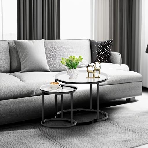 aboxoo Black Nesting Coffee Glass Table Set of 2, Metal Freme Side End Tables - Image 5