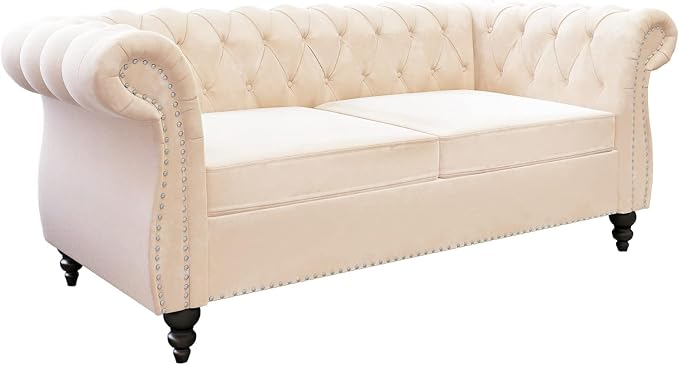 Mid-Century 2 Seater Sofa, Velvet Loveseat - Image 7