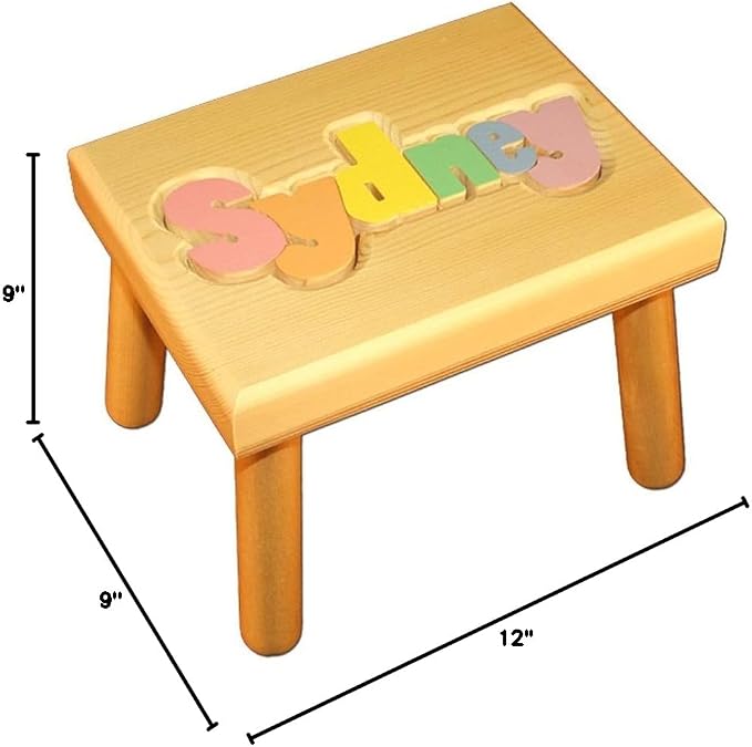 Damhorst Toys Personalized Wooden Child's Name Puzzle Stool Pastel Colors - Image 8