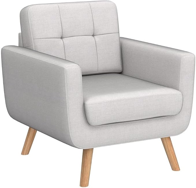 Tbfit Linen Fabric Single Sofa, Accent Chair, Mid Century Modern Armchair - Image 4
