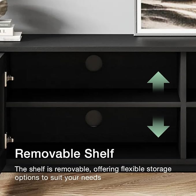 POVISON Full Assembled Mid Century Modern TV Stand, Wood Slatted Media Console - Image 5