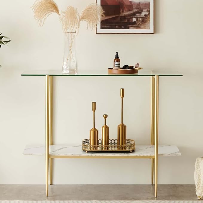 LumFurn Glass Console Table for Living Room, Foyer & Entrance, 2-Tiers - Image 4