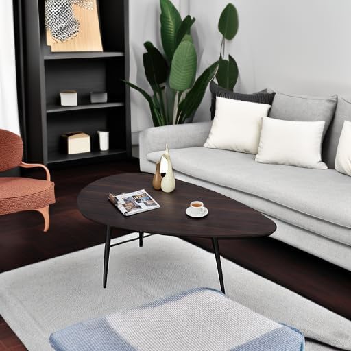 SAYGOER Oval Coffee Table Espresso Wood Mid Century Modern Coffee Tables Unique - Image 5