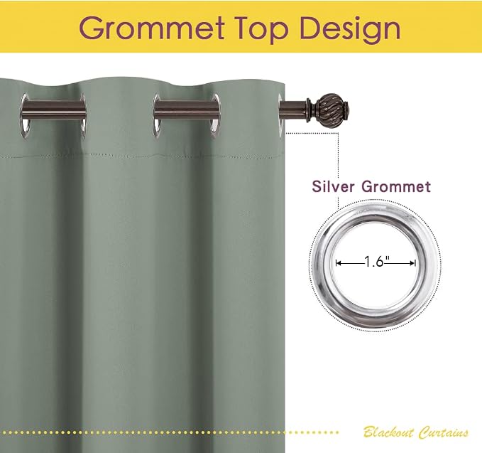 NICETOWN Bedroom Curtain Panels Blackout Draperies, Sage Green, 1 Pair - Image 3