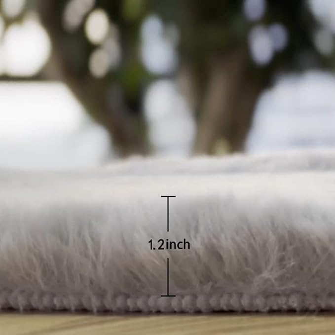 ORINOVA Grey Fluffy Faux Rabbit Washable Furry Fur Area Rugs - Image 2