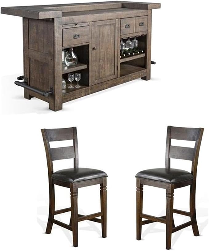 Pemberly Row Set of 3 Wood Bar Unit and 2 Ladderback Barstool in Dark Brown by PEMBERLYROW