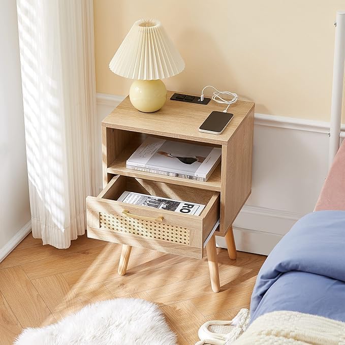 Rattan Center Table and Nightstand Set, 3-Piece Wood Living Room Table Set - Image 7