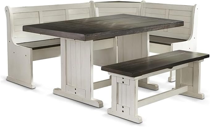 Pemberly Row Wood Breakfast Nook Set, Off White and Dark Brown Finish, Mahogany - Image 6