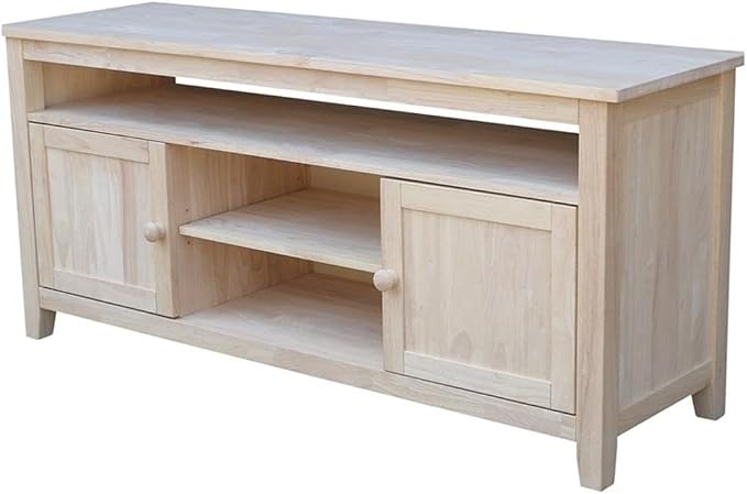 Entertainment TV Stand with 2 Doors Unfinished Solid Parawood 57"W x 18"D x 26"H by InternationalConcepts
