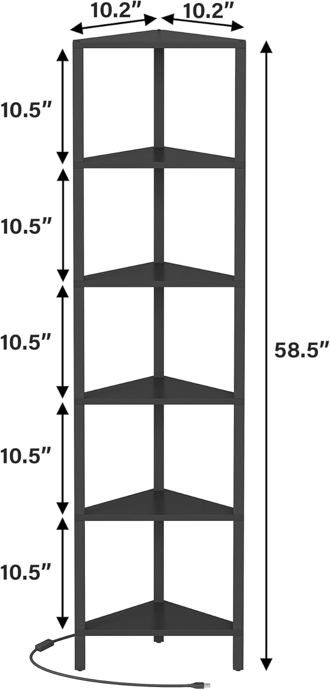 TUTOTAK Corner Shelf with LED Light, 6-Tier Corner Bookshelf - Image 2