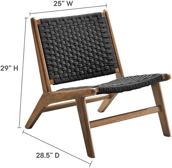 Modway Saoirse Woven Rope Wood Accent Lounge Chair in Walnut Black - Image 3