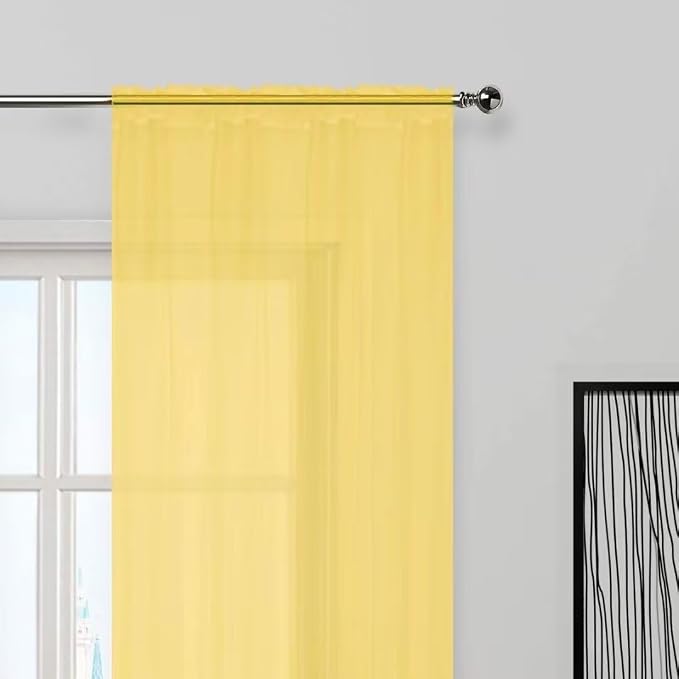 SpaceDresser Yellow Sheer Curtains 4 Panels Rod Pocket Semi-Sheer Curtain 63 - Image 3