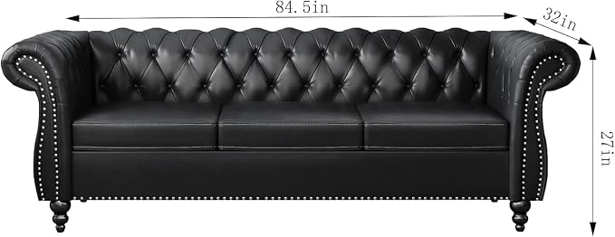 Mid-Century 3 Seater Sofa, Faux Leather Couch - Image 2