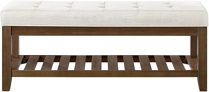 24KF Large Rectangular Upholstered Tufted Linen Ottoman Bench, Padded Bench - Image 4
