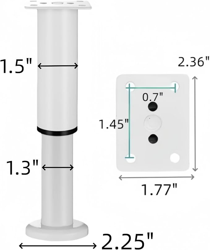 4PCS Adjustable 9.64-16.6 Inch Metal Furniture Legs White Furniture Replacement - Image 2