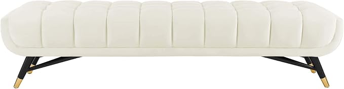 Modway Adept Mid-Century Modern Velvet Upholstered Tufted Accent Bench in Ivory - Image 6