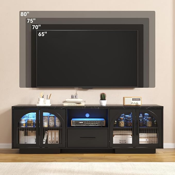 70" LED TV Stand with Storage for 75/80" TVs, Faux Marble Entertainment Center - Image 5