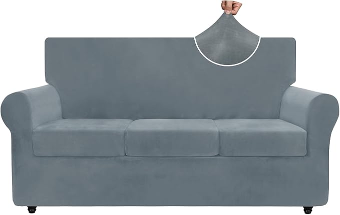 ZNSAYOTX Luxury Velvet Couch Cover 4 Piece Stretch Sofa Covers by ZNSAYOTX