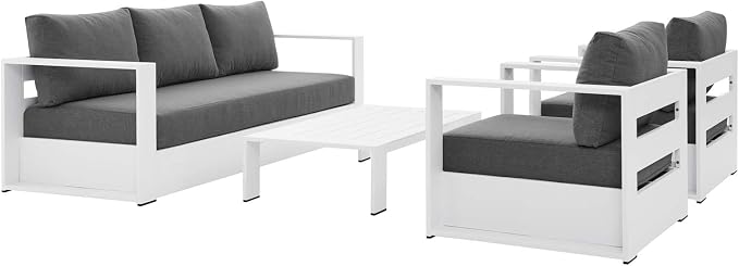 Modway Tahoe Aluminum 4-Piece Outdoor Patio Set in White Charcoal by Modway