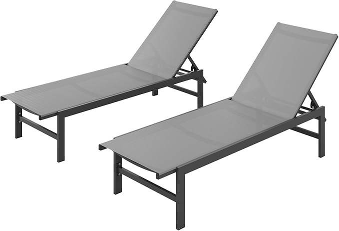 Vexwalx Outdoor Lounge Chairs Set of 2, Aluminum Patio Chaise Lounge Chairs by Vexwalx