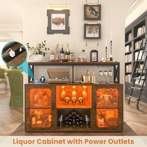 Aheaplus Bar Cabinet with Power Outlets, Liquor Cabinet with Led Lights and - Image 6