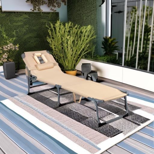 Goplus Tanning Chair, Folding Adjustable Patio Lounge Chair - Image 2