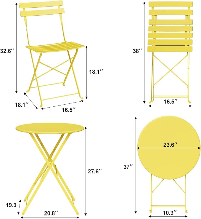 3-Piece Folding Bistro Set, Outdoor Patio Furniture Set - Image 2