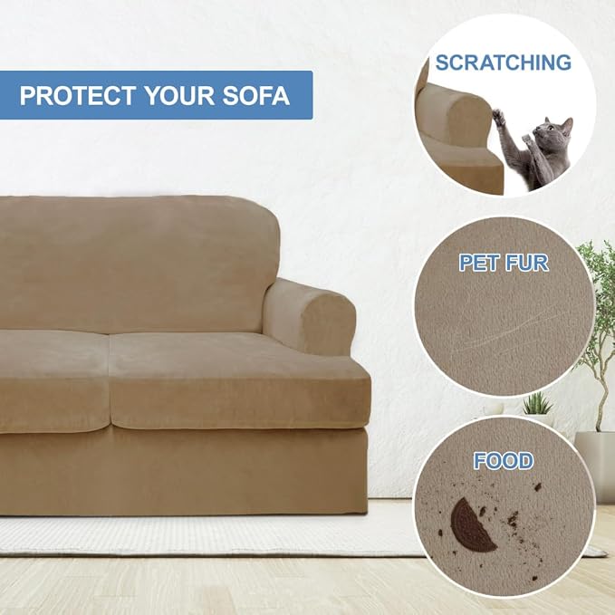 CUCRAF T Cushion Sofa Cover 2 Piece Armchair Slipcovers, Soft Thick Velvet - Image 4