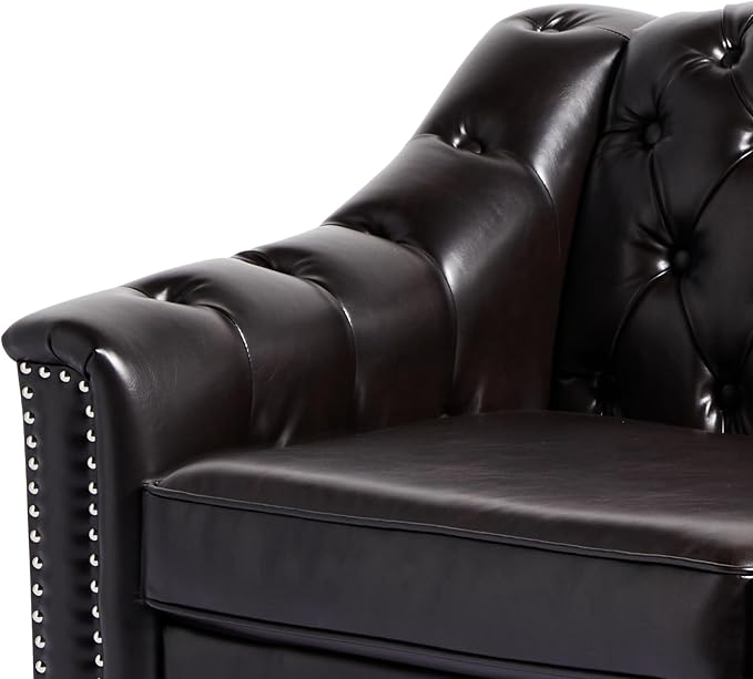 LEVNARY Chesterfield Chair Leather, Upholstered Sofa Chair - Image 6