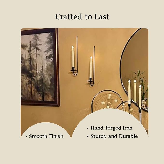 Batoslee Black Wall Candle Holder Set of 4, Stylish Metal Wall Mount Candle - Image 7