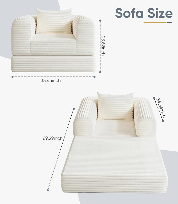 SYFERLORY Versatile 2 in1 Armchair Accent Chair Couch Convertible Boneless - Image 2