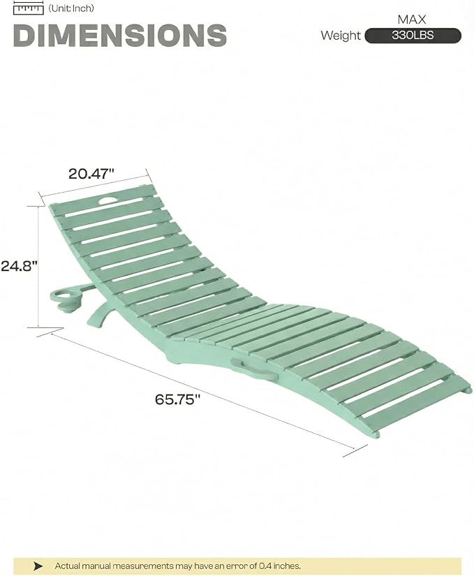 Folding HDPE Pool Lounge Chairs Set of 6, Pre-Assembled Outdoor Chaise Lounge - Image 2