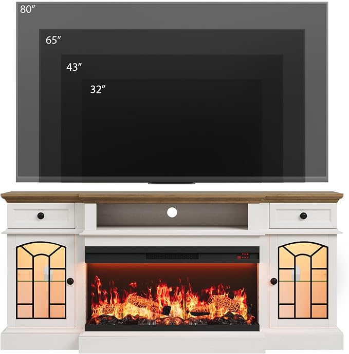 QUW 70" Farmhouse Fireplace TV Stand - Image 3