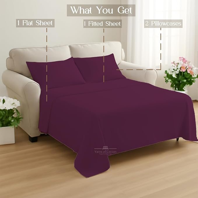 Sleeper Sofa Bed Sheet, 100% Cotton 400 Thread Count, 4 Piece Set, Deep Pocket - Image 8